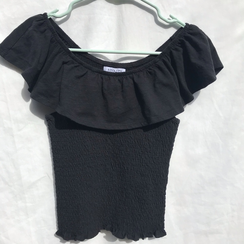 Shirred black Off-Shoulder Top